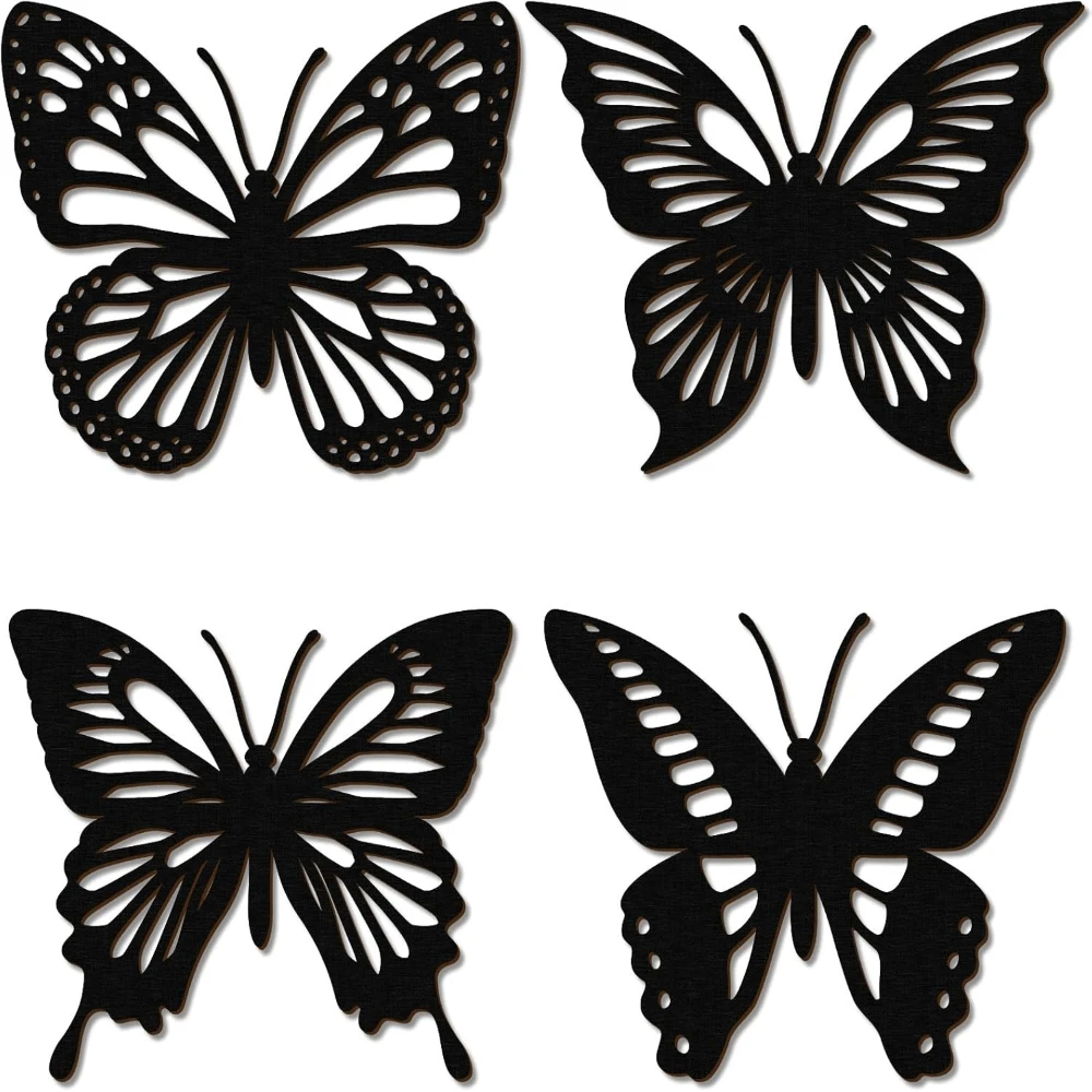 4Pcs/Set Black Butterfly Vinyl Car Stickers, Hollow Cutout Butterfly Decals for Car, Motorcycle, Laptop & Window Decor