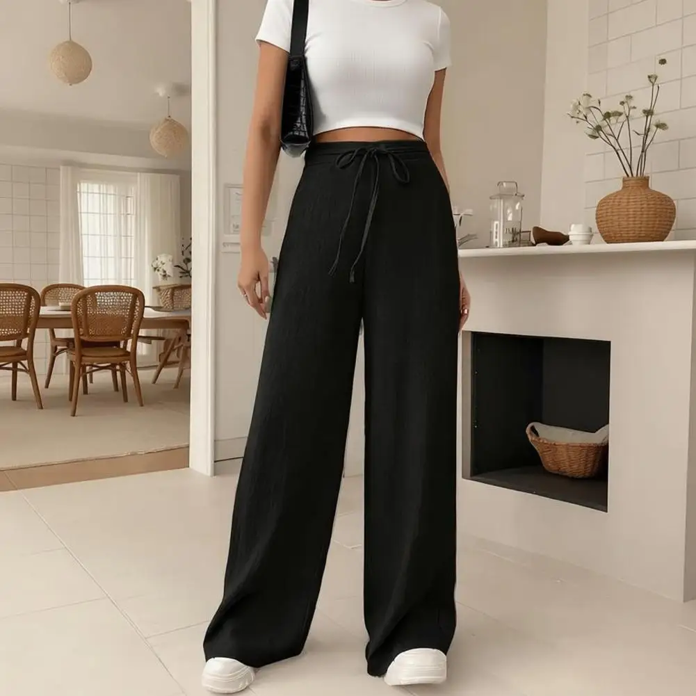 Women Pants Women’s Loose Fit Wide Leg Pants with Elastic Waist Pockets Casual Straight Trousers for Work Travel Daily Wear