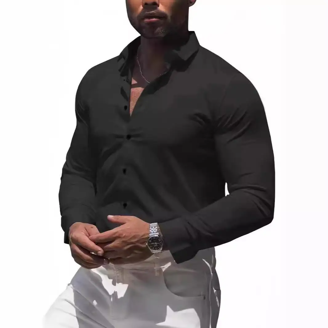 

Men's Busin Casual Long Sve irt Four-Sided Elastic Pure Color Profional Casual irt M Best Selling Item