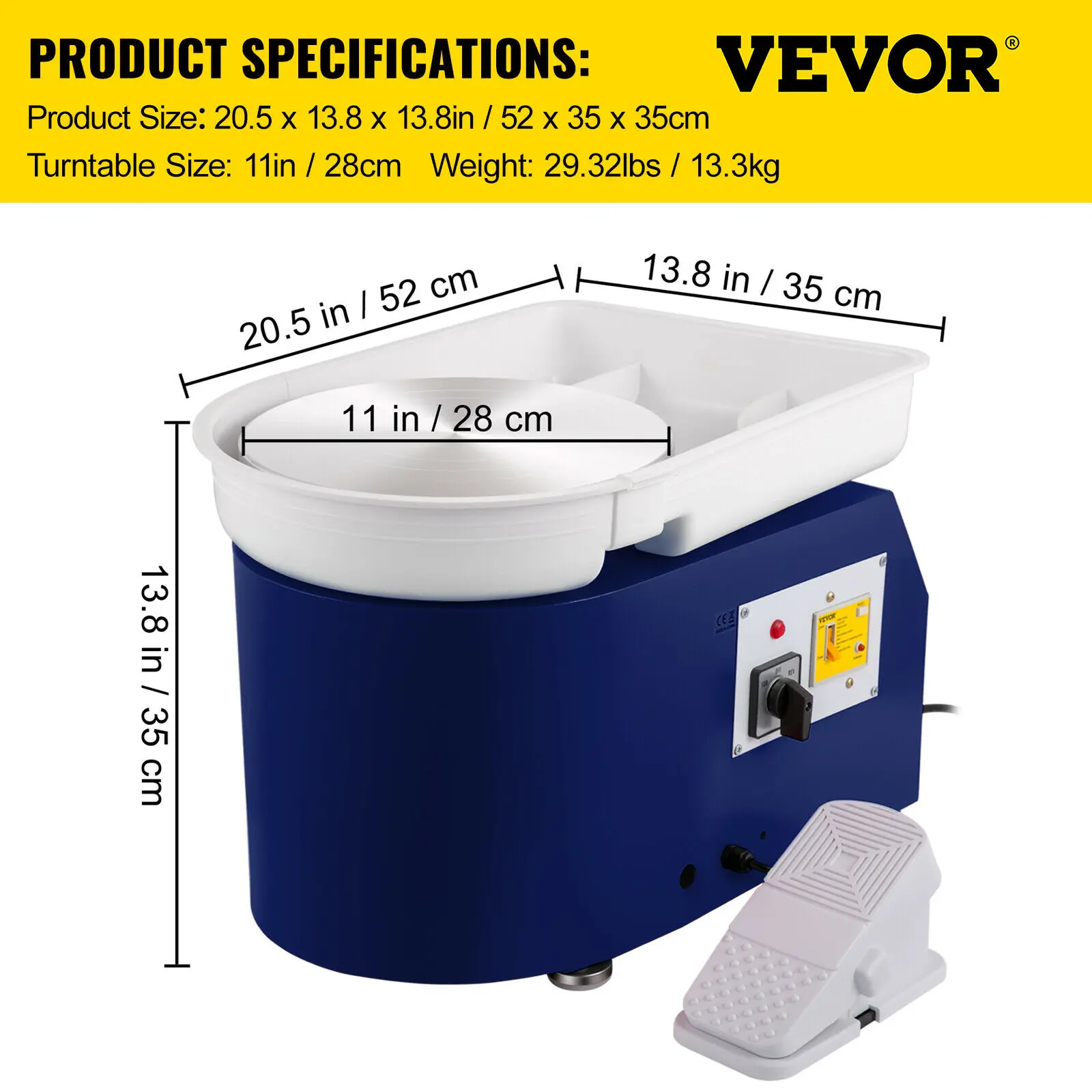 SucceBuy Elektrische Aardewerk Wiel Machine 28cm 350W Handmatig Handvat Voetpedaal voor School Keramische Klei Werken Vormen DIY Art Craft