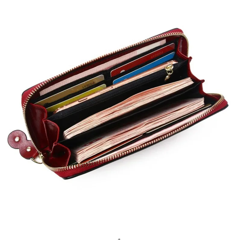 Vintage Genuine Leather Woman Wallet Floral Real Cow Leather Purse Ladies First Layer Cowhide Clutch Bag