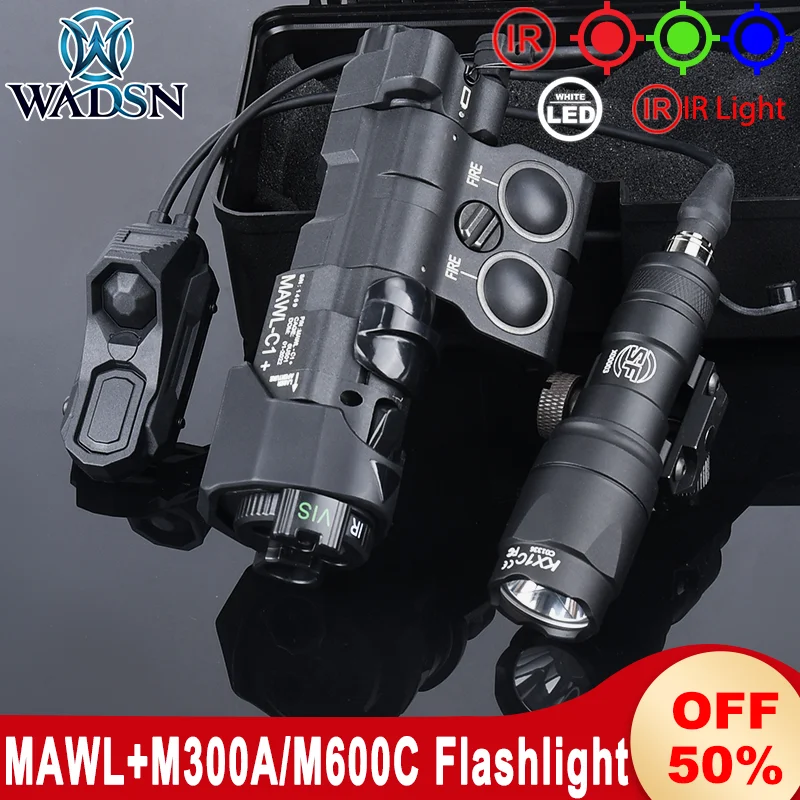 WADSN Surefir SF M300A/M600C Tactical Flashlight Nylon MAWL Laser Red Green Blue IR Dot Sight IR Fill Light AXON Pressure Switch