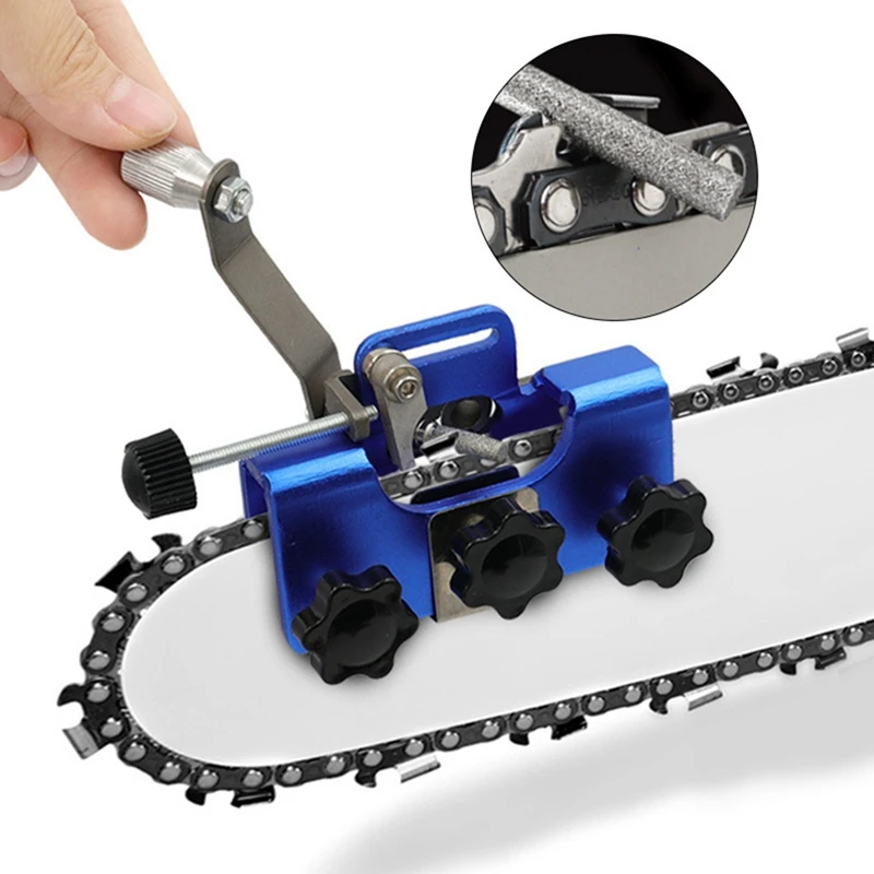 Portable Hand-Operated Chain Grinder Set Chain Clamp Grinder Chainsaw Chainsaw Quick Grinding Tool Blue+Silver