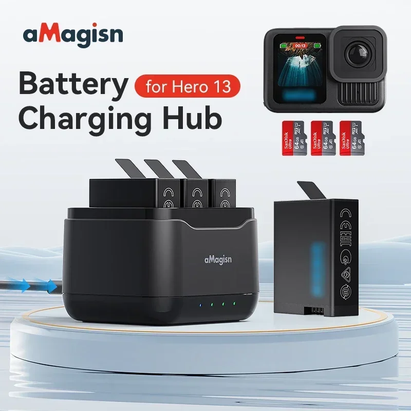 Battery Charging Station Compatible For Hero13 Black Battery Charging Box With 3 Lighting Modes 3 TF Card Slots
