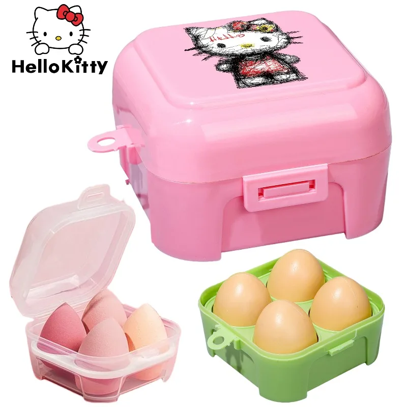 

Hello Kitty Makeup Sponge Storage Box Kawaii Portable Egg Storage Container 4-Slot Foundation Sponge Cosmetics Organizer Box