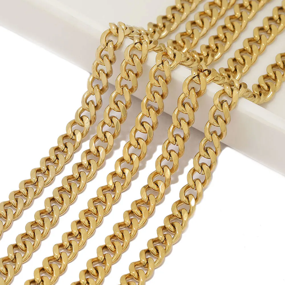 1 Meter Gold Color Stainless Steel Cuban Figaro Chains Necklaces Findings Bracelets Accessories Supplies DIYJewelry Gifts Making