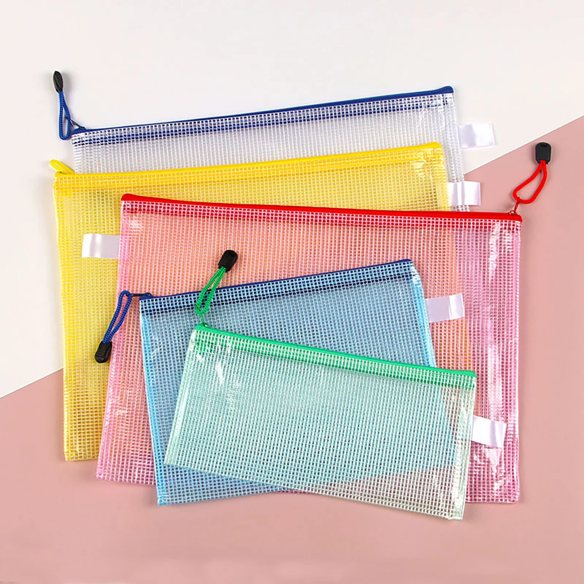Stationery Storage Folder File Mesh Zipper Pouch Document Bag Office and Educational Supplies Storage Students Stationery