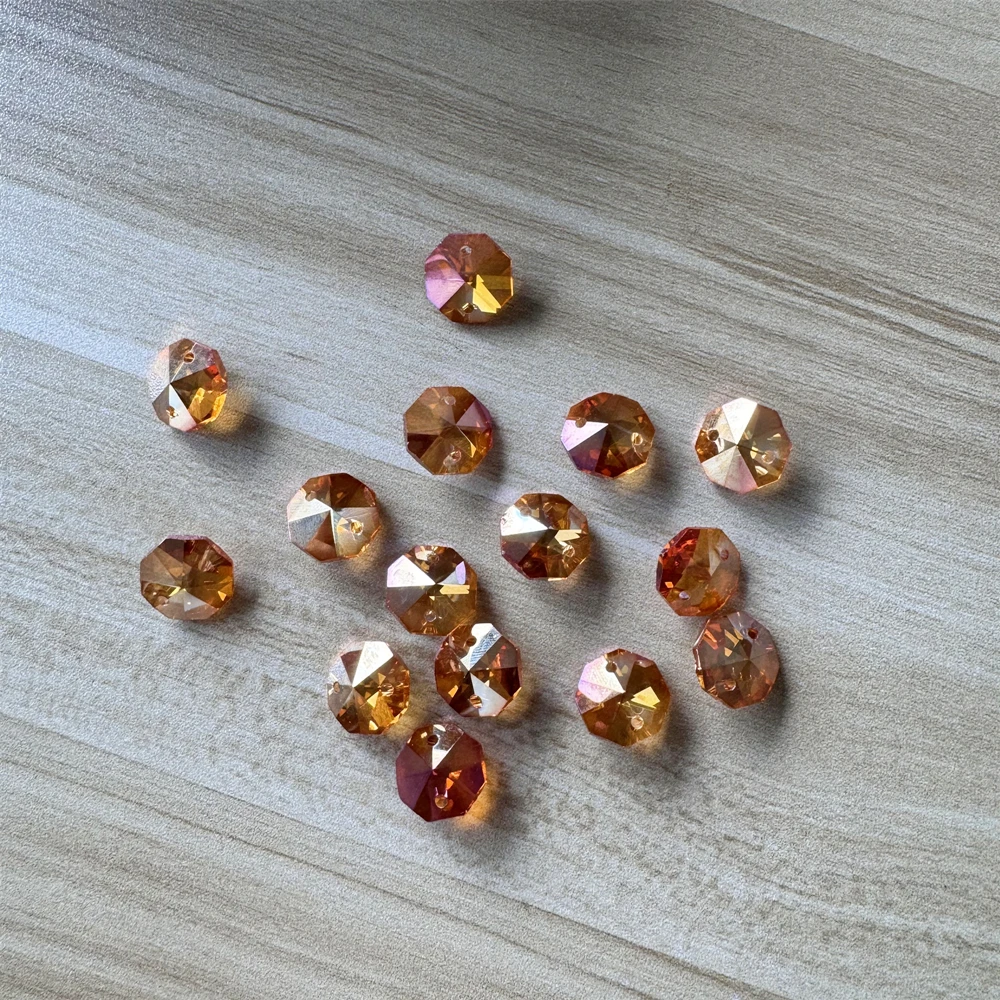Red Wine Glass Crystal Octagon Beads 2 Holes 14MM Octagon Beads Crystal Prism Pendnat Crystal Decoration