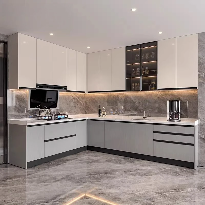 Overall cabinet customization, quartz stone countertop open kitchen stove integrated cabinet