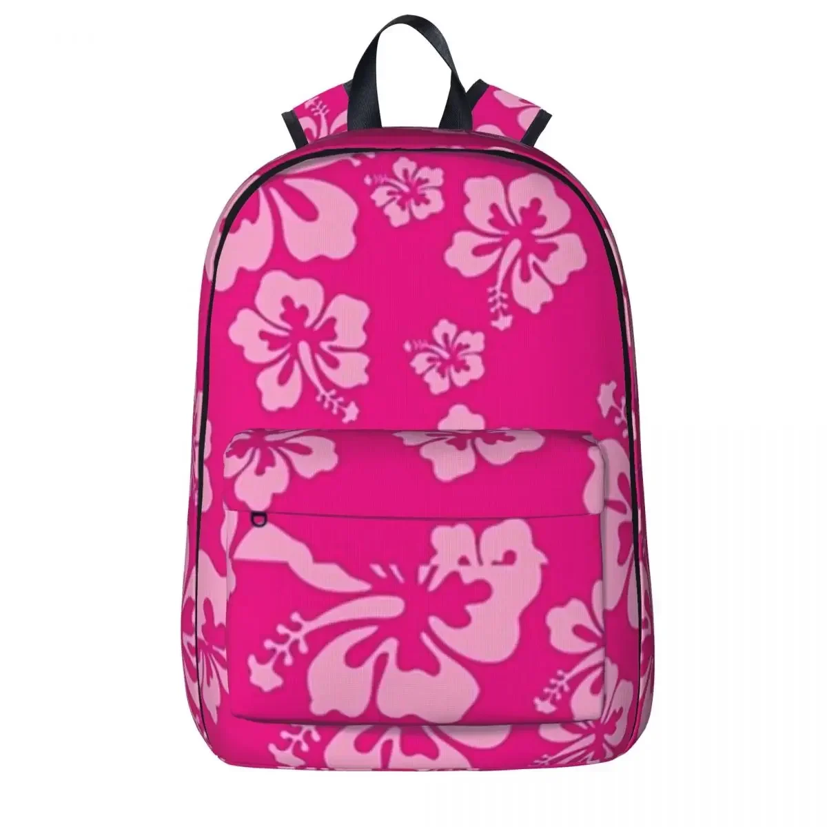 Tropical Hot Pink Hibiscus Flower Floral Pattern Hawaiian Print Backpacks Bookbag School Bag Travel Rucksack Shoulder Bag