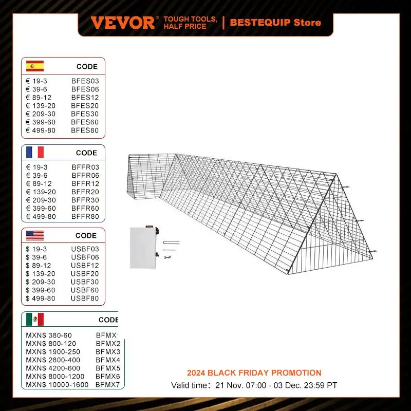 VEVOR Chicken Tunnels 157.5 x 39.4 x 24.2 in(LxWxH) Chicken Tunnels for Yard Portable Chicken Tunnels for Outside Corner Frames