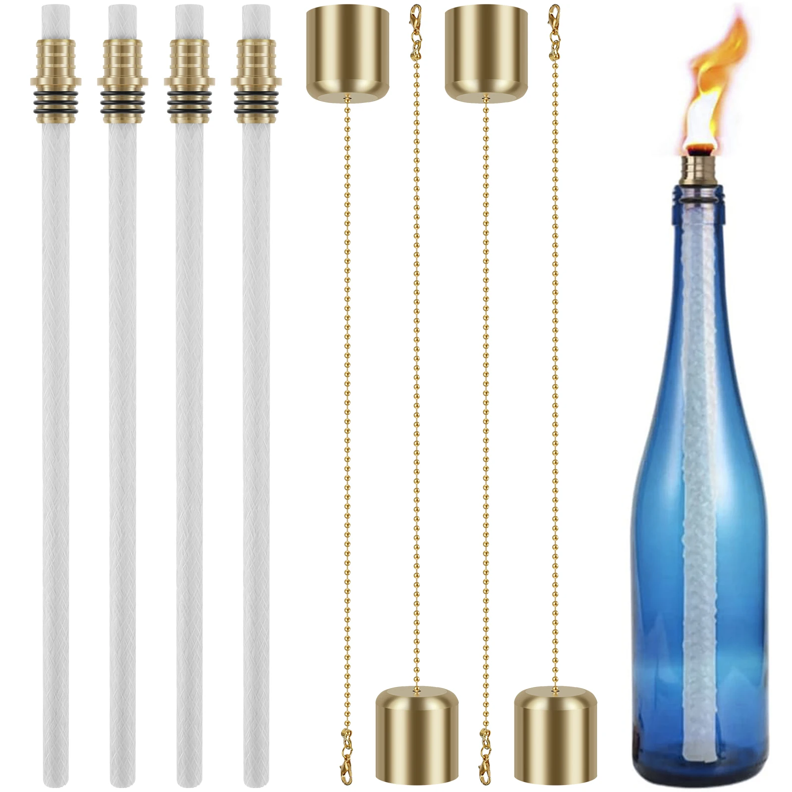 

12Pcs Wine Bottle Torch Kit for Outdoor Durable Torch Light Set with 4 Torch Wicks 4 Brass Torch Wick Holders and 4 Brass Covers