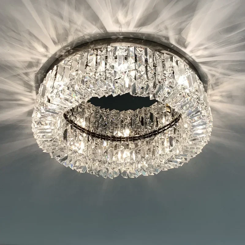 Royal Luxury Modern Minimalist Crystal Glass Round Ceiling Chandelier for Living Room Bedroom Study Led Indoor Lighting Decor