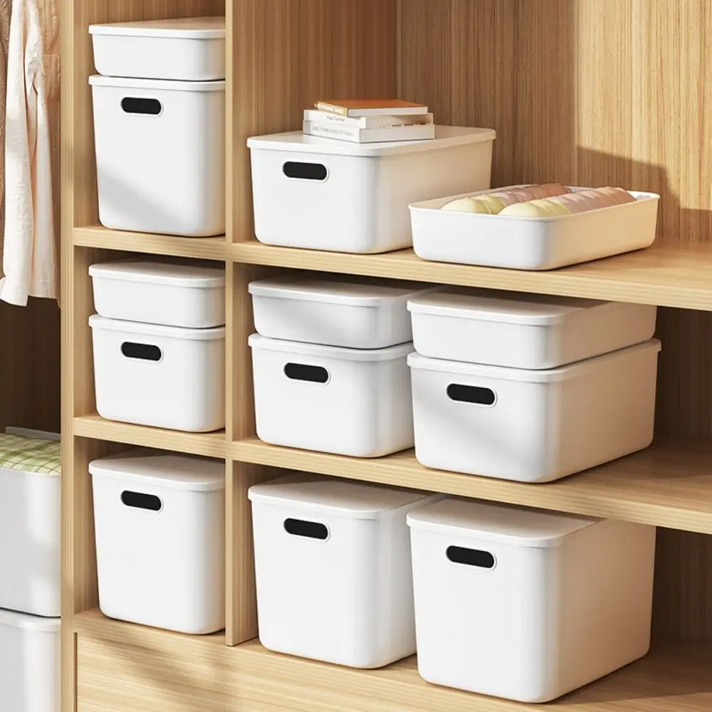 

New With Lid Cover Stackable Storage Box Plastic Solid Table Organizer Case Convenient Home Container For Home Bedroom