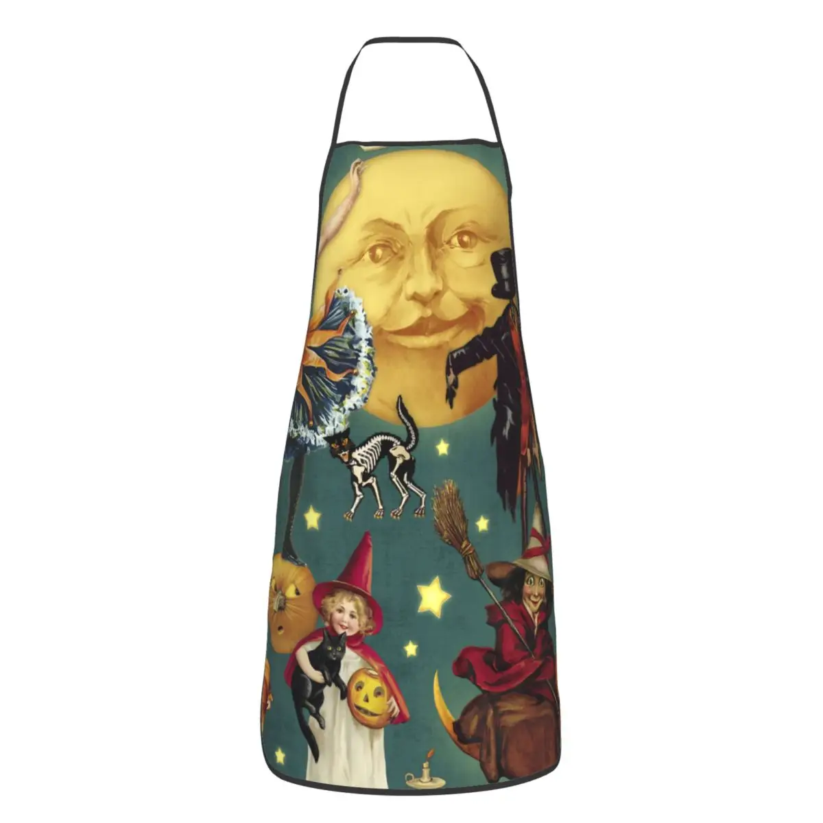 Vintage Halloween Ghosts Witches Skeleton Cats Collage Kitchen Chef Cooking Baking Apron Men Women Tablier Cuisine for Painting