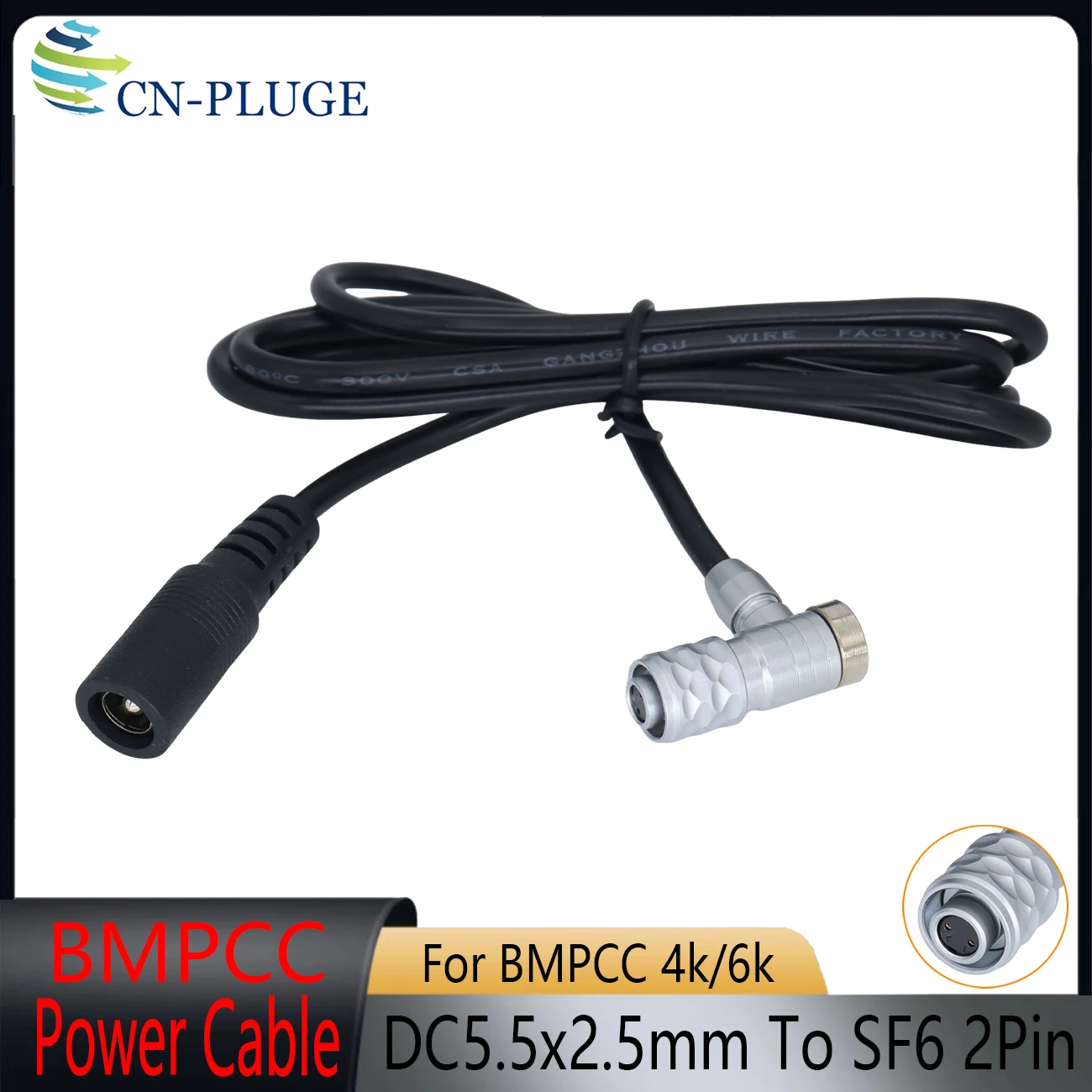 BMPCC 4K/6K Pro Camera Power Cable DC 5.5X2.5mm Female To SF6 2Pin Pulg For Blackmagic Pocket Cinema Camera