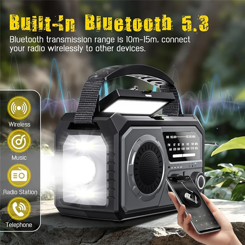 

【Top Picks】H21 Emergency Radio Bluetooth 5.3 Hand Crank Weather Radio, NOAA/AM/FM Solar Radio With SOS Alert Flashlight 16000Mah