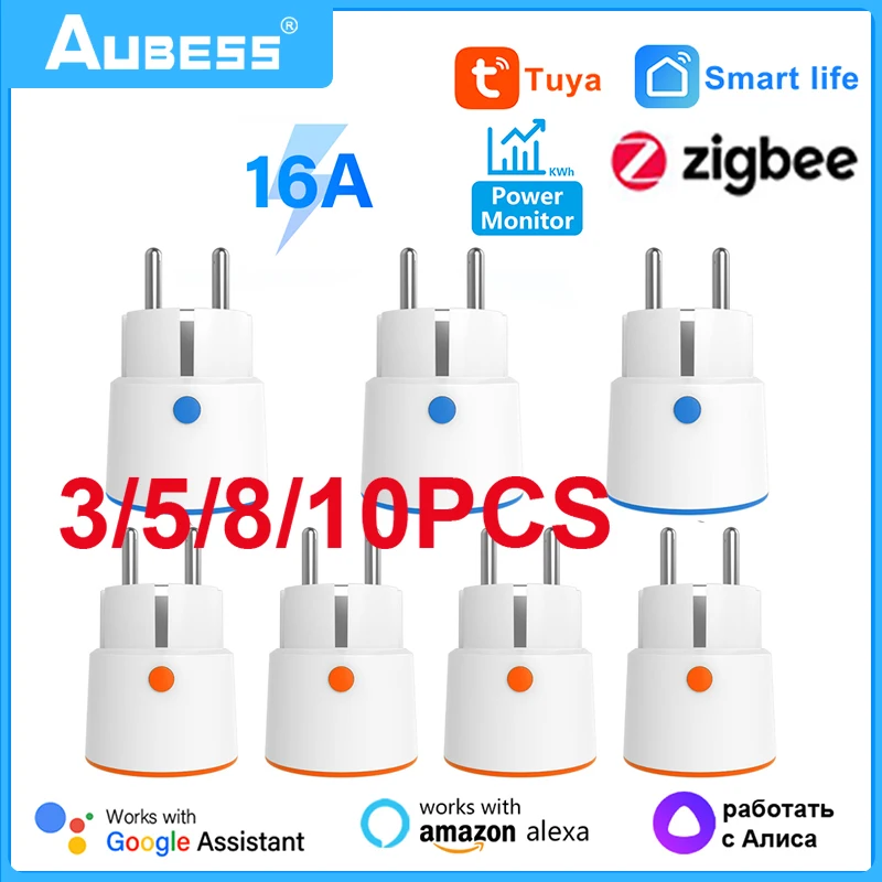 Aubess Tuya Smart Zigbee Socket 16A Power Energy Monitoring Timer EU Plug Outlet Work With Alexa Google Home Alice Smart Life