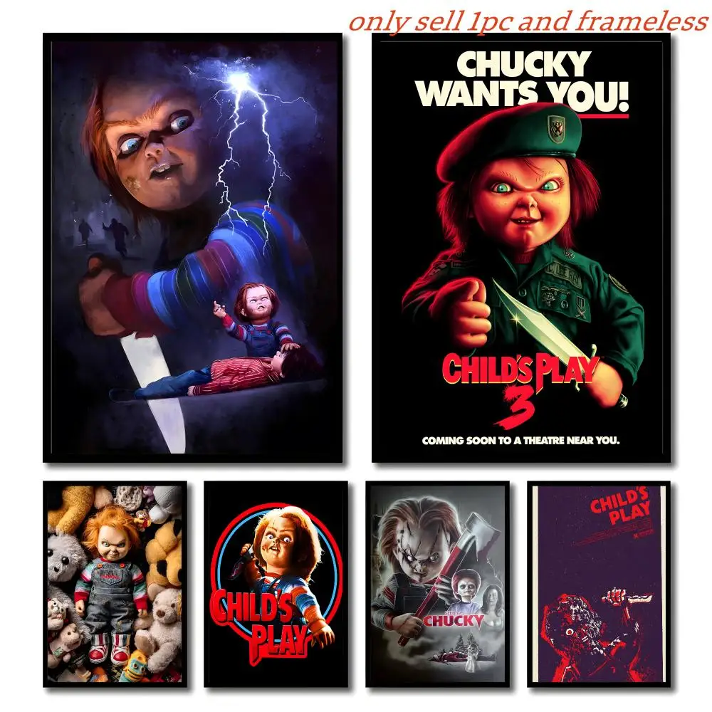 Movies C-Child's Play Chucky Poster Self-adhesive Living Room Bedroom Party Bar Decor Moisture-proof Fade-resistant HD