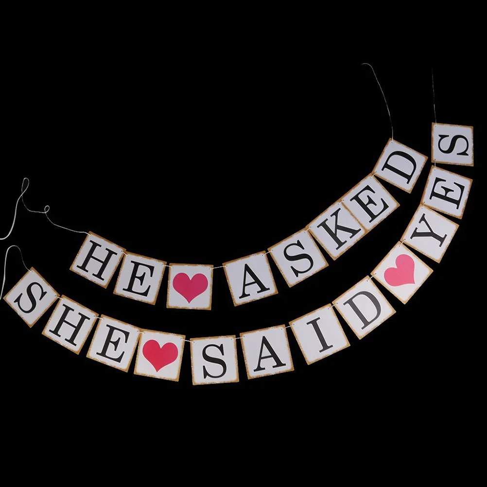 

HE ASKED SHE SAID YES Wedding Party Bunting 12x12cm Cardboard Flags with Rope 2.4m Black White for Proposal Ceremony