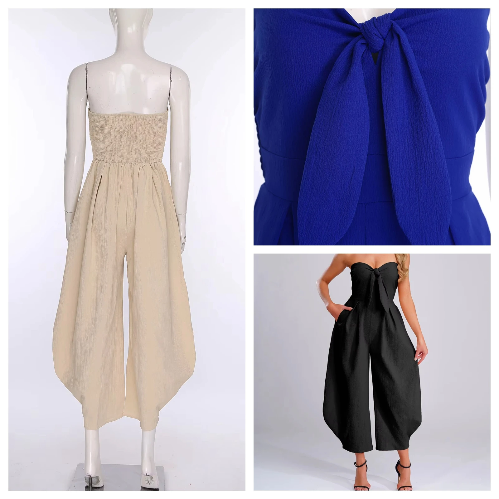 

Fashion Girls Wide Leg Pants Women Strapless Dressy Jumpsuit Rompers Off Shoulder Streetwear Knot Lady Jumpsuits One-piece