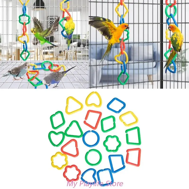 20 Pieces Plastic Clip Hooks Chain Link Rainbow Color Link Kids Learning Toy Small Pet Parrots Bird Cage Toy Accessory