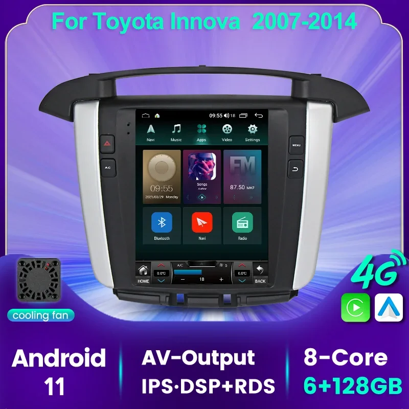 Android 11 Vertical Screen Car Video For Toyota Innova 2007-2014 Car DVD Player IPS DSP 4G LTE GPS Navigator