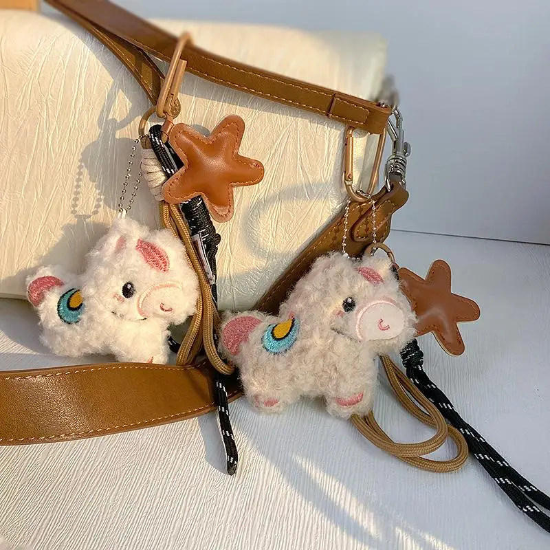 Creative Weaving Rope Keychain​ - with Plush Horse Pendant, Nylon Lanyard Bag Charm, Unique Gift for Women, Fashion Accessory