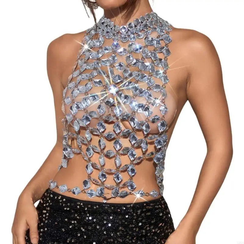

N5KA Elegant Gemstones Body Jewelry With Unique Backless And Metal Chain Accessory Suitable For Evening Event