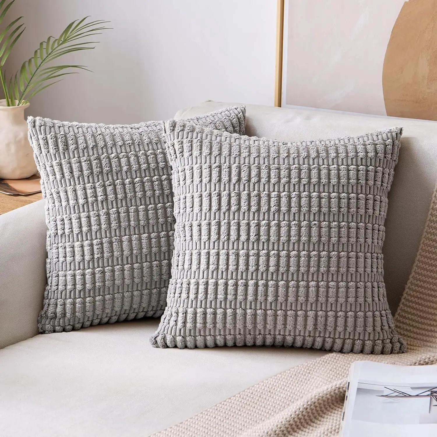 

Pa Of 2 Corduroy Decorative Throw Pillow Covers 18X18 H Soft Boho Striped Pillow Covers Modern Farmhouse Home Decor For Sofa