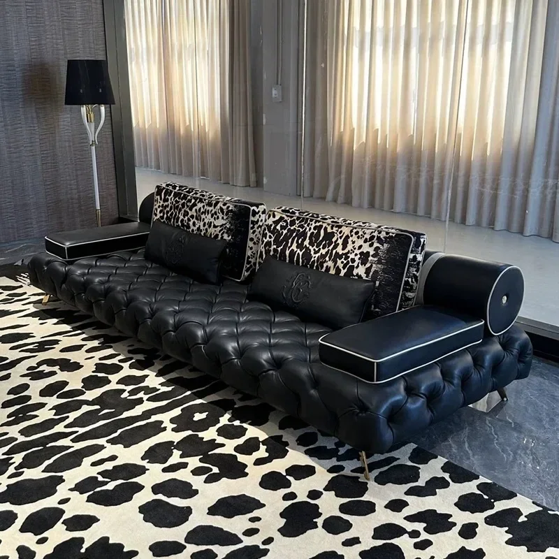 Corner sofa, luxury villa living room large flat L-shaped leather sofa