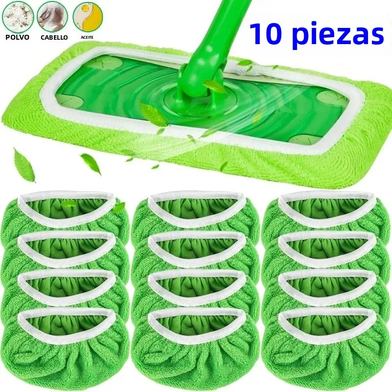 Paños de limpieza en seco y húmedo para barredora, almohadillas de microfibra reutilizables, cabezal de mopa para suelo de muebles verdes, suministro de limpieza de cocina, 2/6/10 Uds.