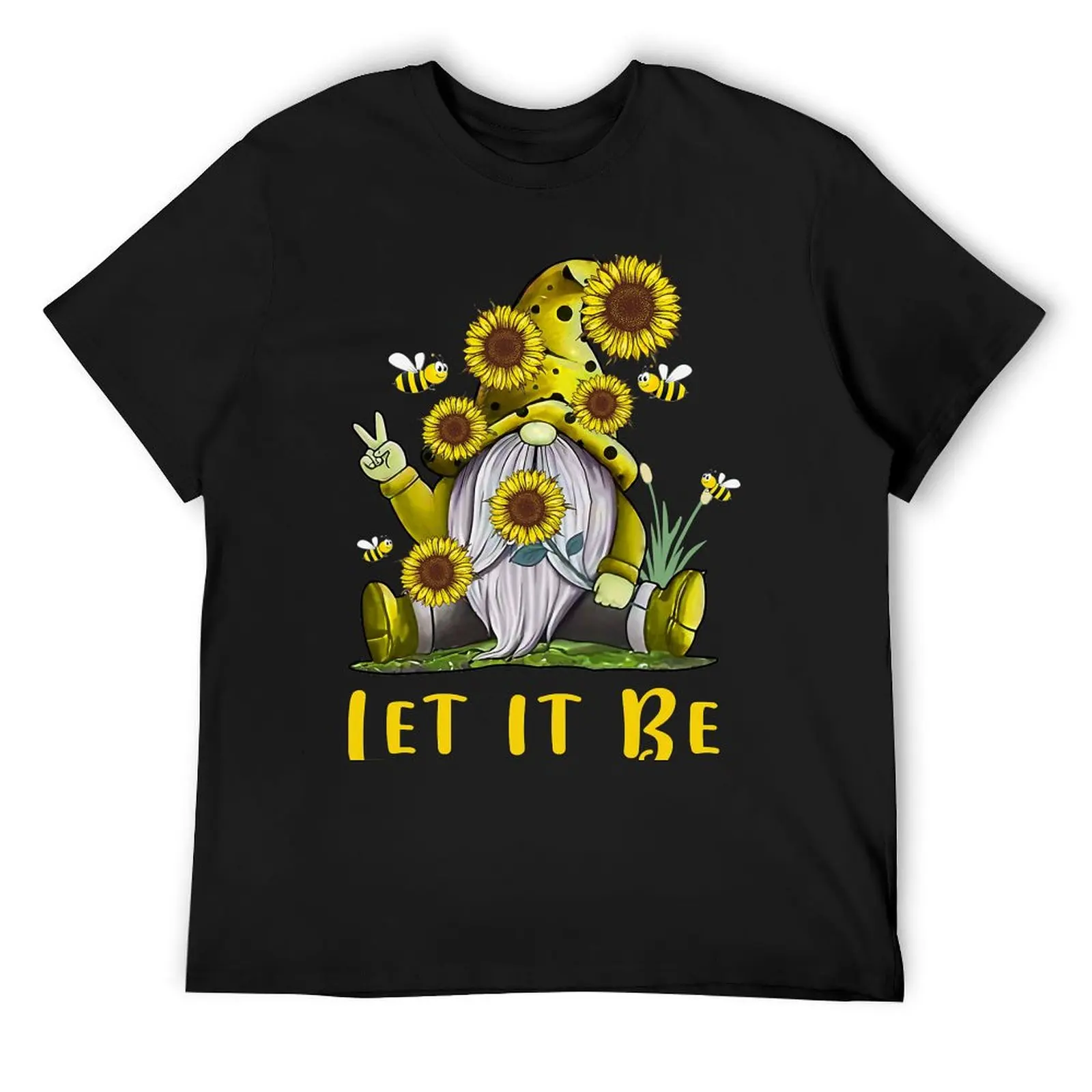 

Hippie Let It Be Gnome Sunflower T-Shirt new edition heavyweights man t shirt korean fashion mens t shirts