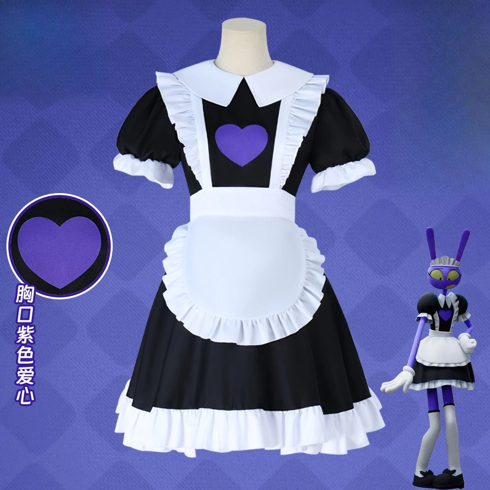 Anime Jax Maid Dress Cosplay Costume Maidservant Outfit for Adult Girls Uniform Amazing Digital Circus Role Play Halloween Party