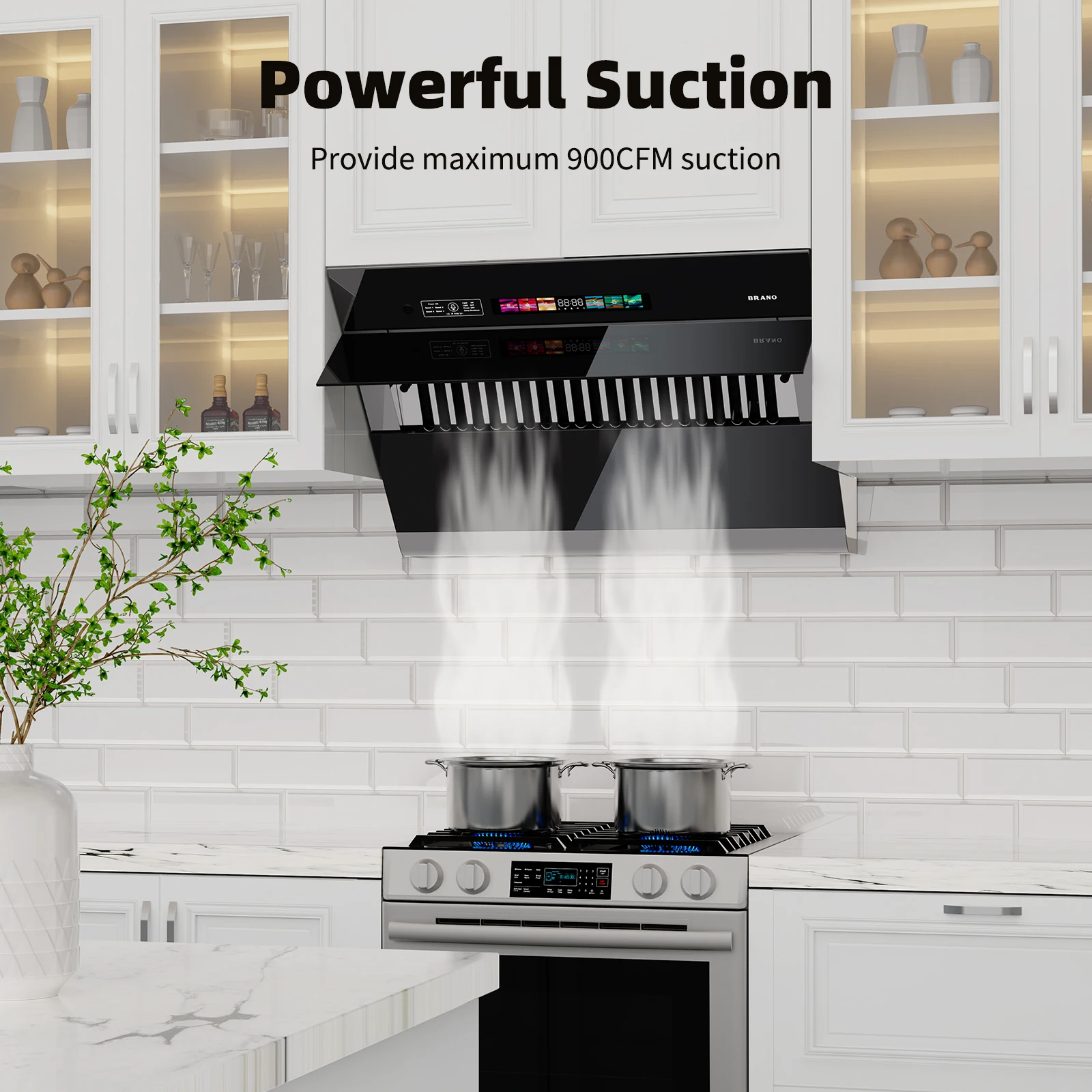Range Hood 30/36 inch with 900CFM, Voice/Gesture Sensing/Touch Control Panel, Unique Side-Draft Design for Under Cabinet Modern