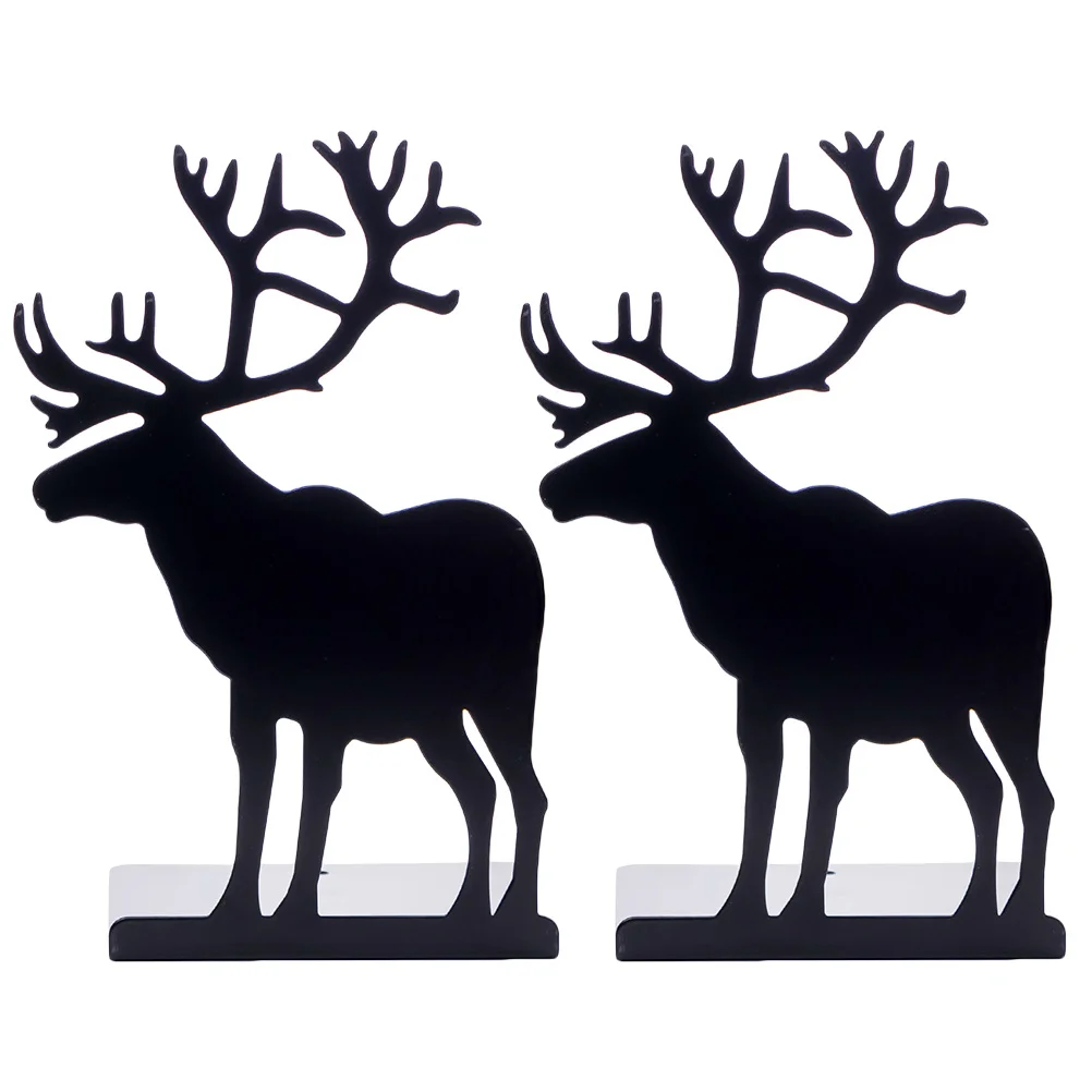 زوج واحد من حامل كتب الأيائل المعدني منظم سطح المكتب المزخرف لملفات الكتب والمجلات للاستخدام المنزلي والمكتب باللون الأسود #2