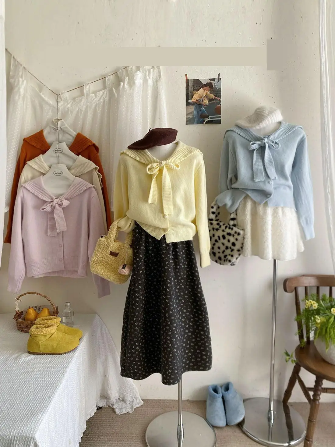 

Женский осенне-зимний элегантный японский стиль с матросским воротником и длинными рукавами, свободный короткий кардиган, женский милый кардиган ярких цветов с бантом