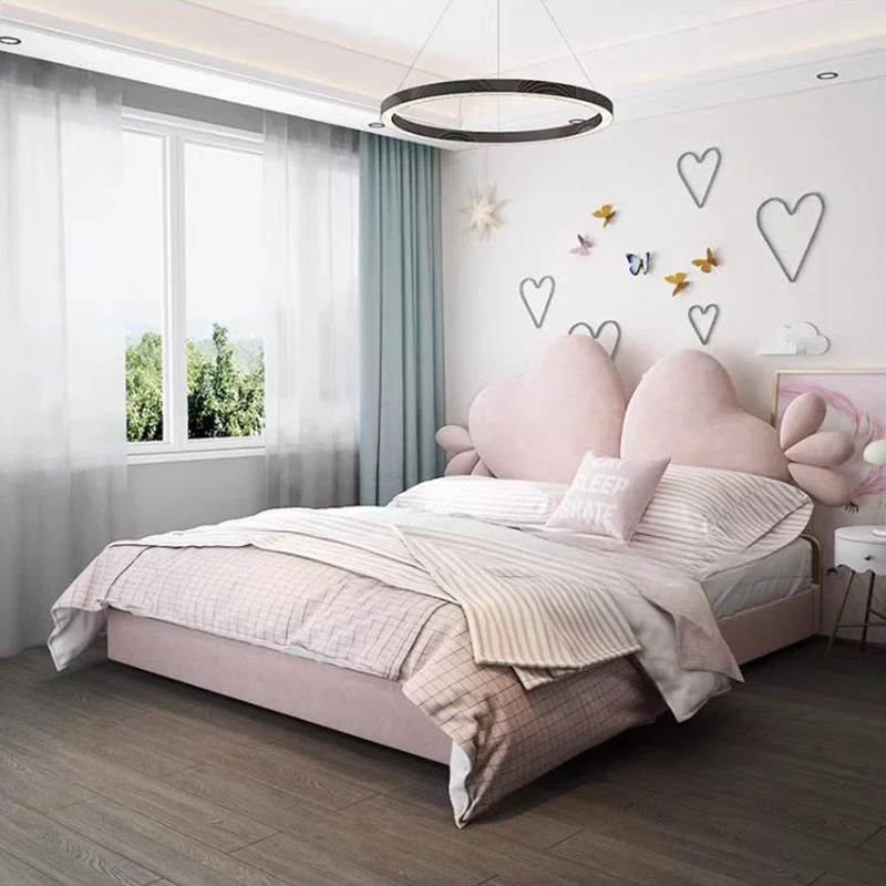 Cama doble principal moderna, cama doble de madera King de gama alta, cama doble moderna y bonita para niñas, muebles posmodernos estéticos BeautyBeliche