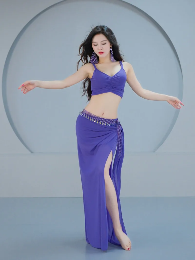 Belly dance practice outfit 2026 new suspender sexy slimming watch performance outfit mesh Oriental dance group outfit set