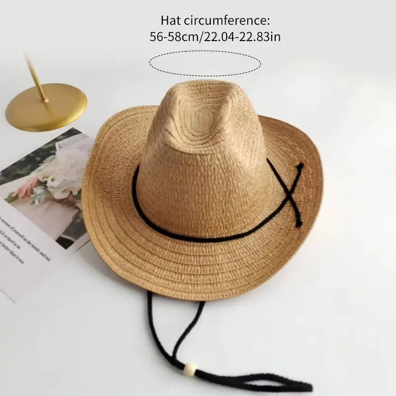 9684 Straw Cowboy Hat Wide Brim Sun For Men Women Cowgirl Panama Western Cowboy Straw Hat for Men Women Wide Brim Cowgirl Cap  main image 4