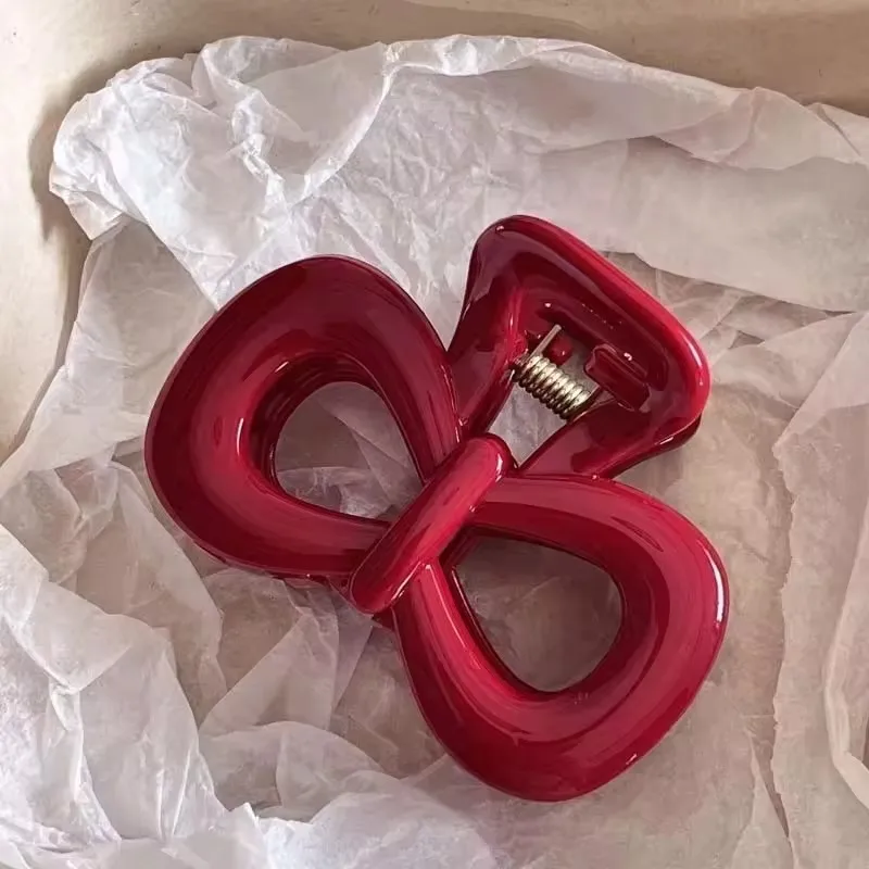 1Pcs Vintage Blue Polka Dot Red Bow Hair Clip Shark Claw Clamp Hairpin Barrette Korean Hair Headwear Accessory For Women 2025