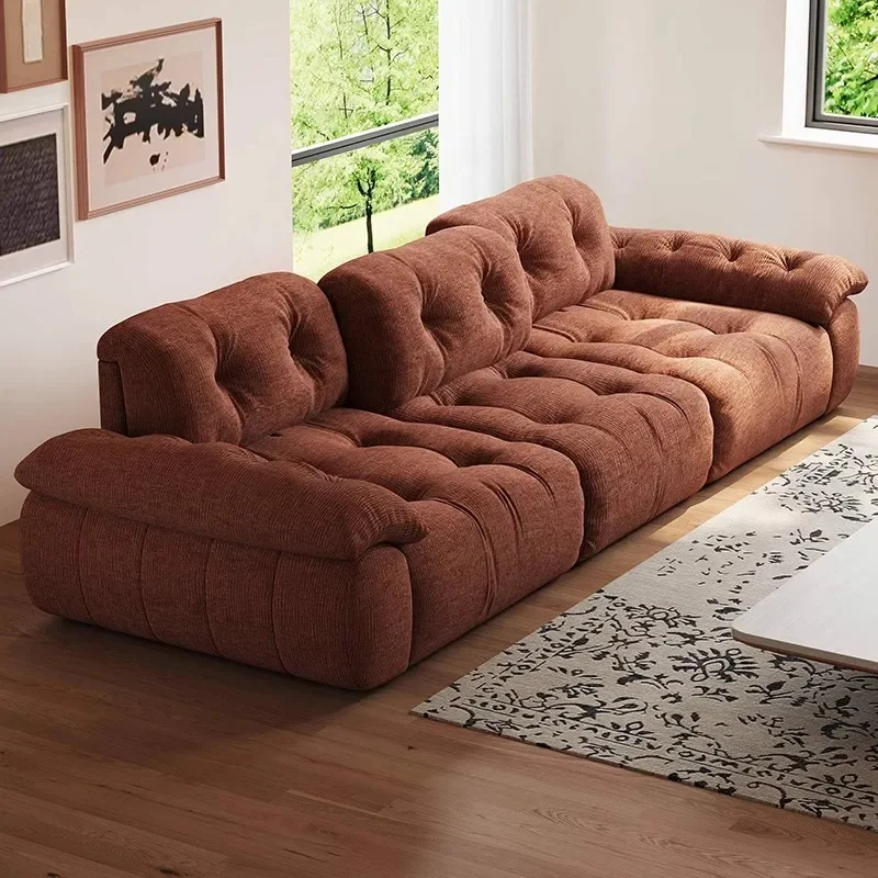 removable, washable and adjustable high backrest Italian minimalist straight row three-person chenille fabric cloud sofa