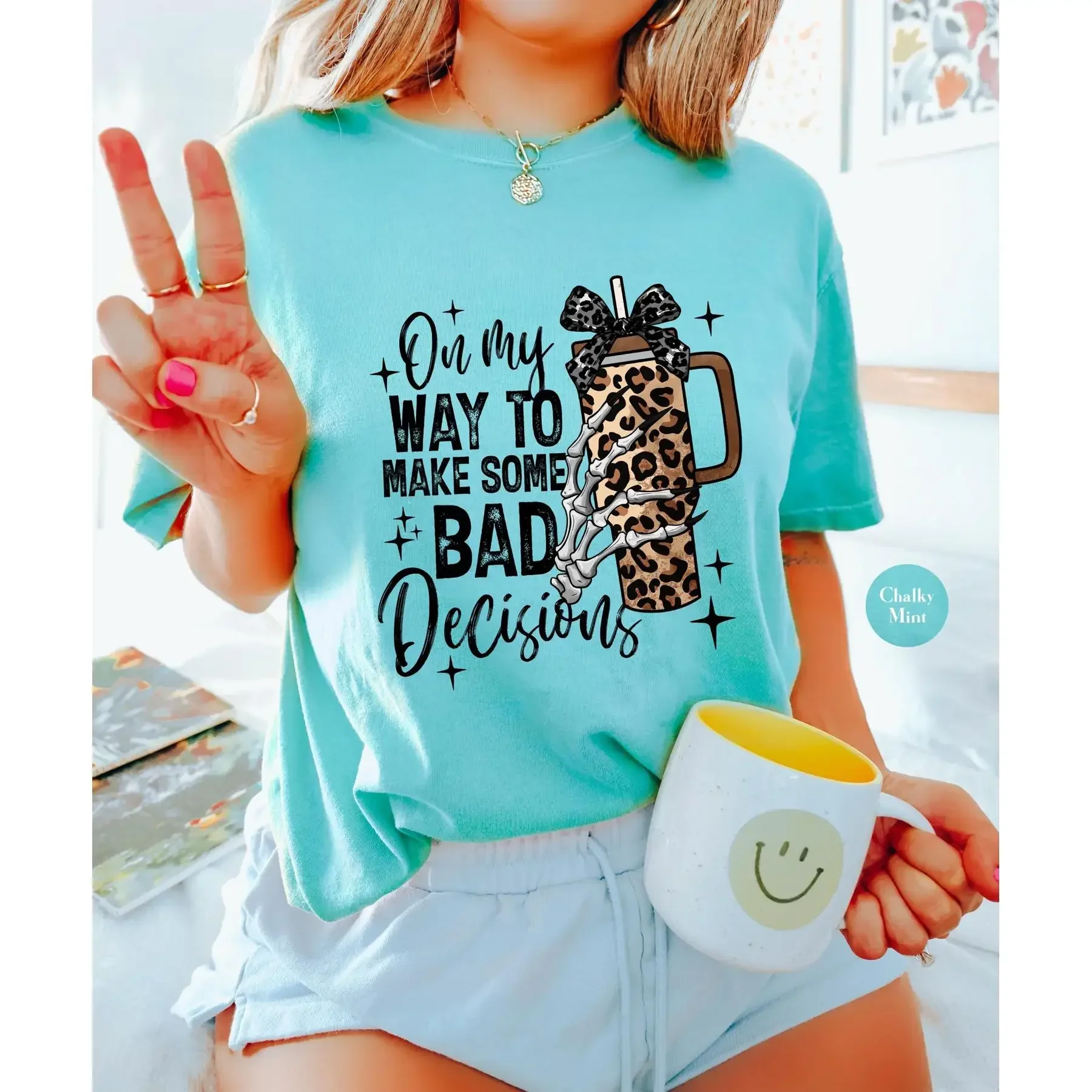 On My Way To Make Some Bad Decisions  T Shirt Halloween Skeleton Funny Witchy Fall