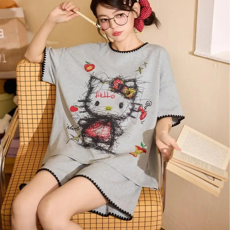 

Women's New T-Shirt Short Home Clothes Suit Summer Youth Short-Sleeved Shorts Pajamas Student Pullover Casual Soft Two-Piece Set