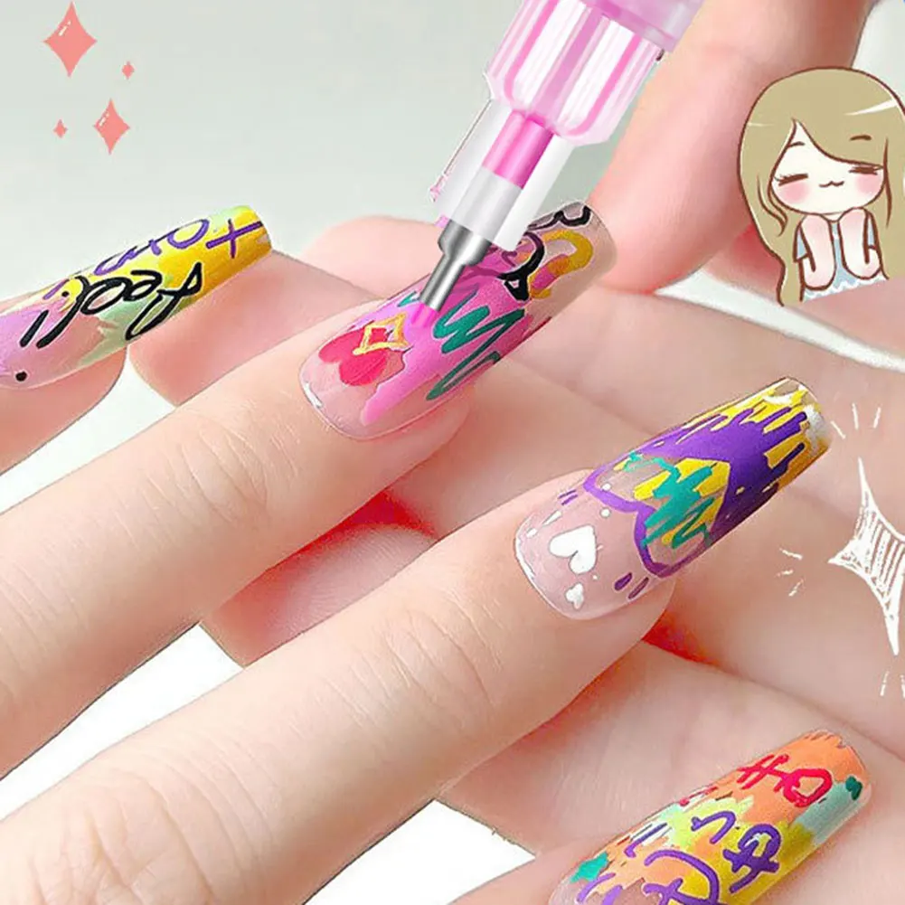 12개 네일 아트 폴리쉬 펜, 속건성 방수 DIY 0.5mm 아크릴 페인트 드로잉 펜, 웨어러블 네일 아트 디자인 용품