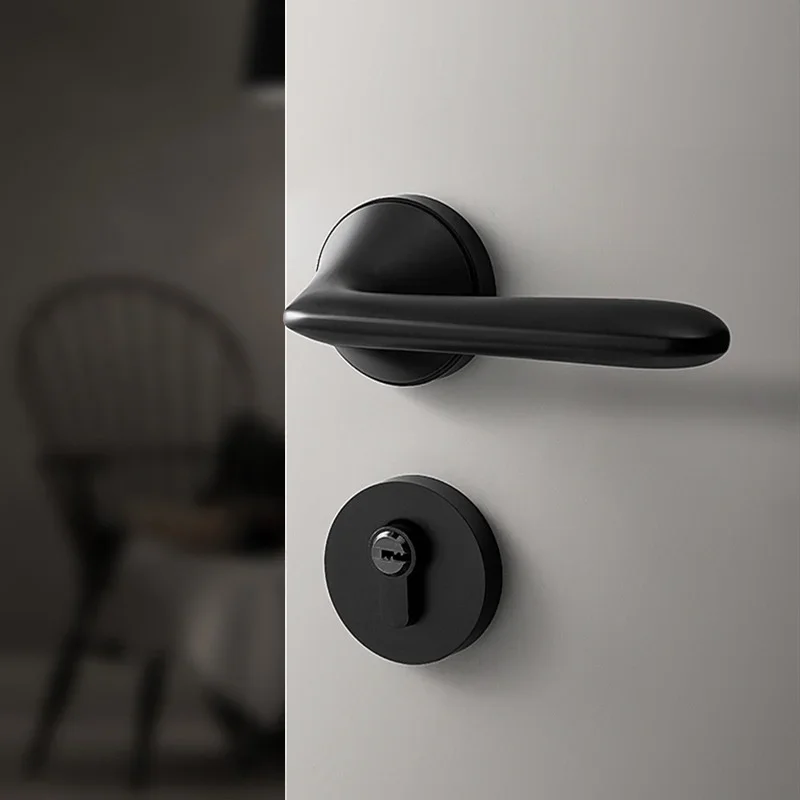 

Modern black door lock Indoor bedroom Wood door Household door lock Simple black gray silent magnetic suction split lock