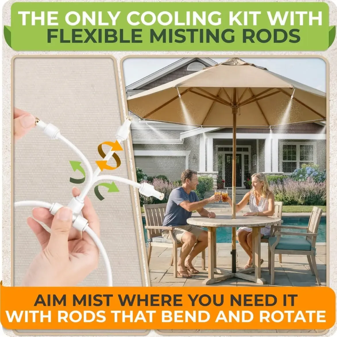 Flexible Rod Nozzle Misters for Outside Patio Cooling Misting System Perfect Setup for Pergola Garden Greenhouse Backyard Area