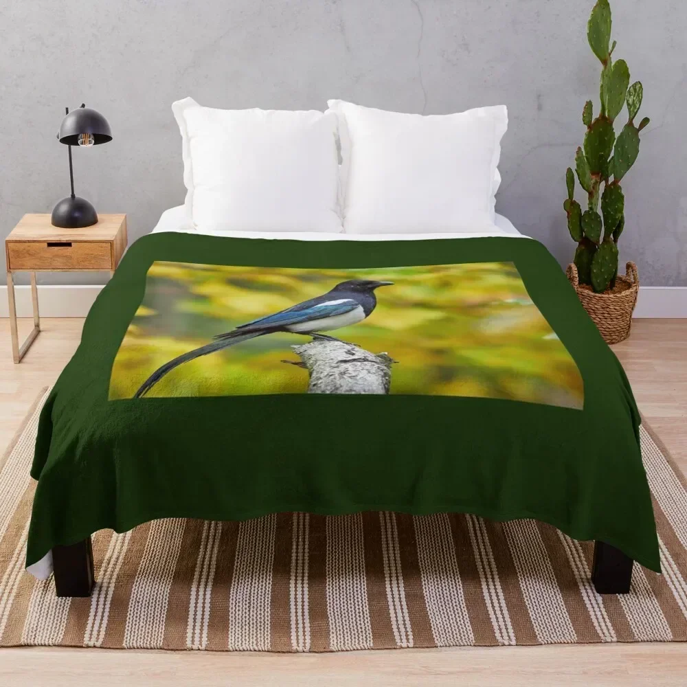 

Eurasian magpie pose with colors of Fall Throw Blanket Soft Plush Blanket as Housewarming Gift
