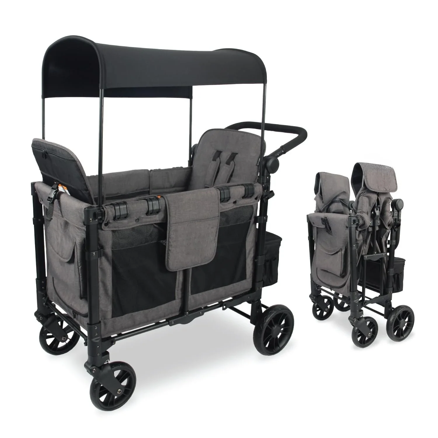 

Double Stroller Wagon Featuring 2 High Seats with 5-Point Harnesses, Adjustable Push Handle, W2 Elite Gray