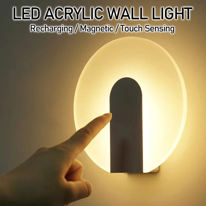 lampada de parede led sem fio com toque sensor switch acrilico interior sconce usb recharge quarto sala de estar modern nordic night light 01